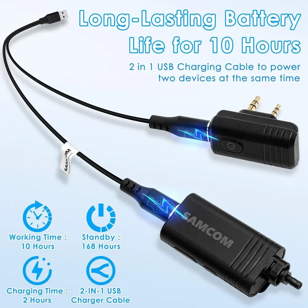 SAMCOM  BTEAR01 Wireless Earpiece with Clear Airtube Tube 2 Pin Dongle for Two